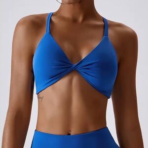 NWT Women Royal Blue Twist Front Sports Bra Padded Gym Fit Medium DESCRIPTION
